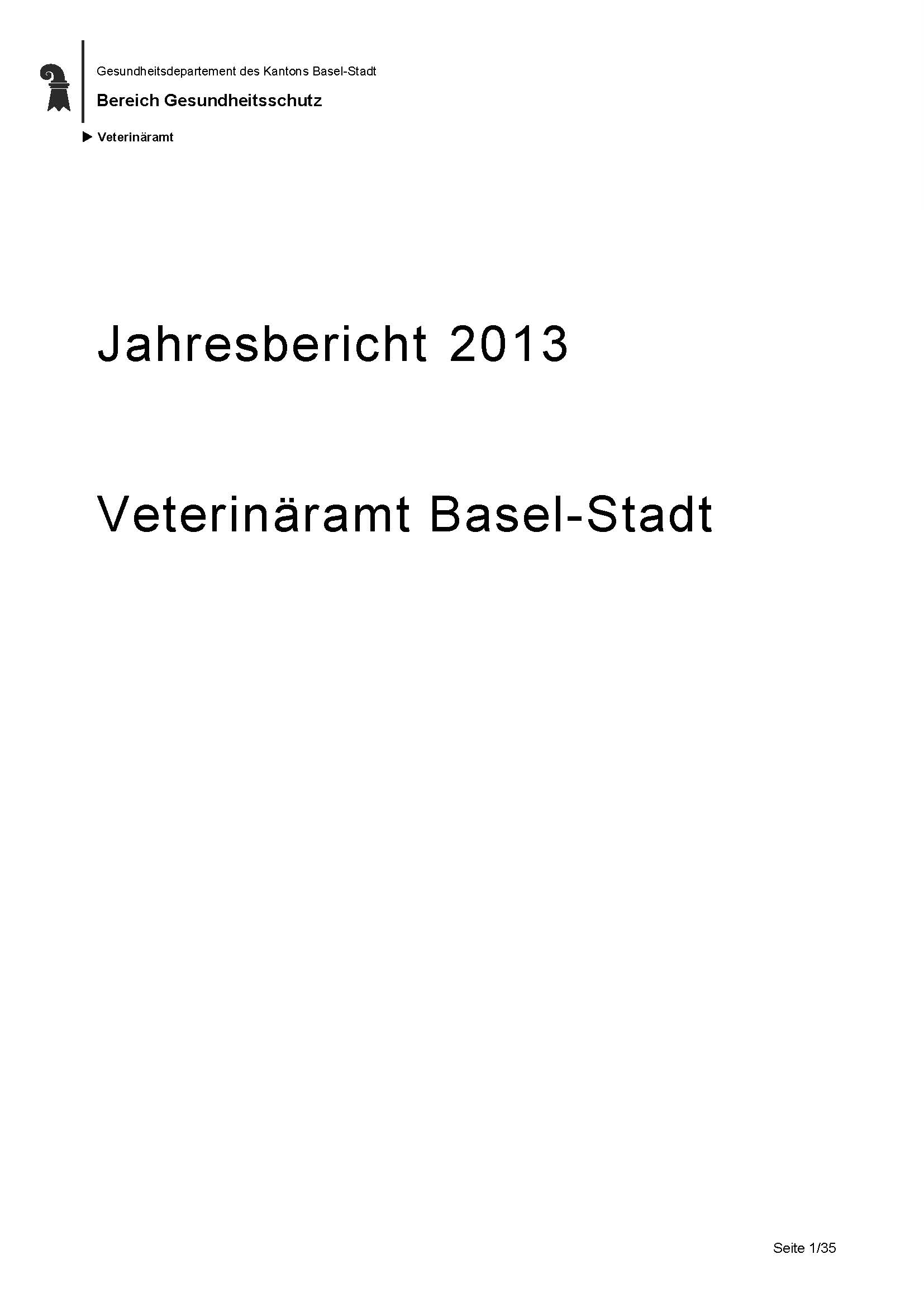 Jahresbericht 2013 Veterinäramt Basel-Stadt