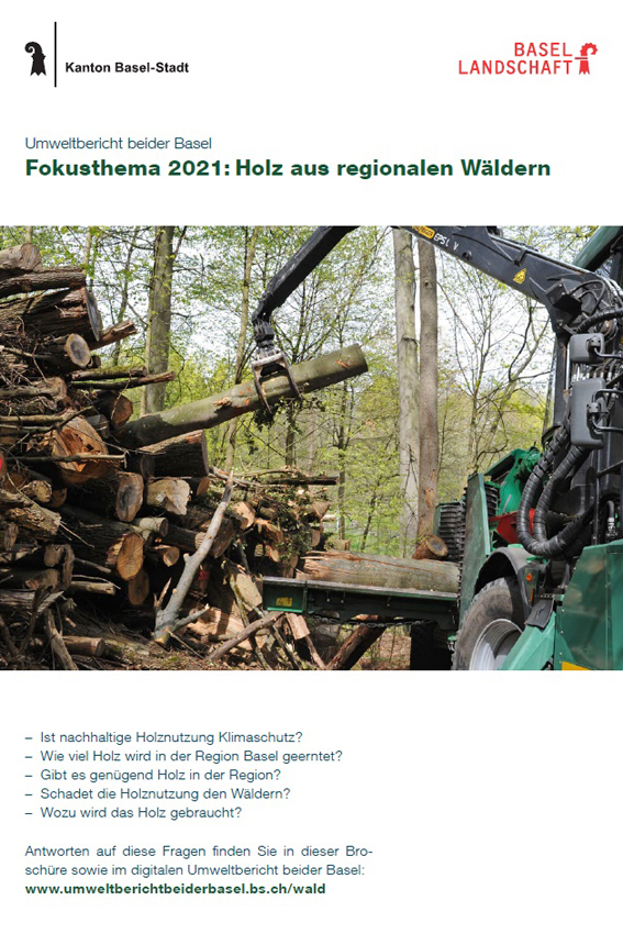 Titelbild der Broschüre mit Holzbeige und Maschine