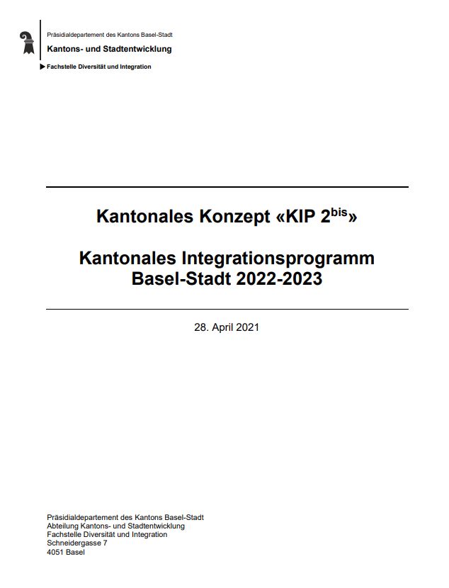 Cover des Kantonalen Integrationsprogrammes Basel-Stadt 2022-2023